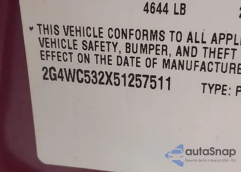 2005 Buick Lacrosse Cx z USA, uszkodzony, nr VIN 2G4WC532X51257511